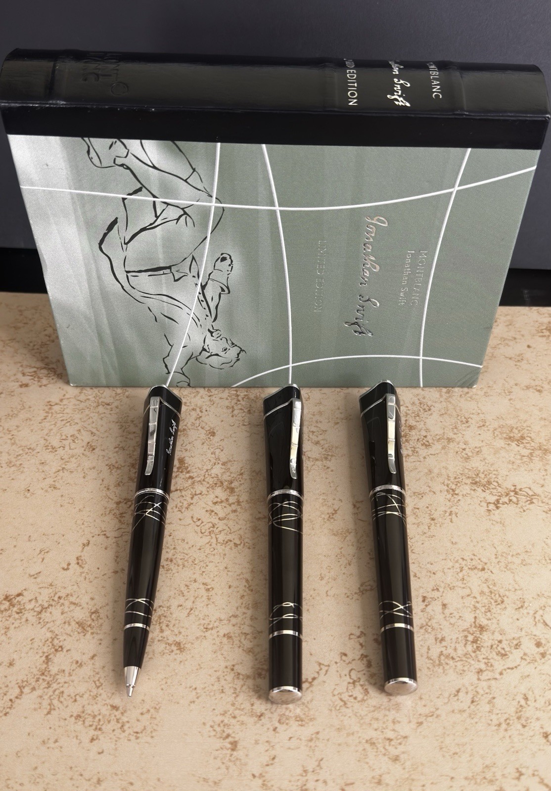 Montblanc Jonathan Swift Writers Edition 3-Pen Set RB Pencil FP 18K Nib - Image 3