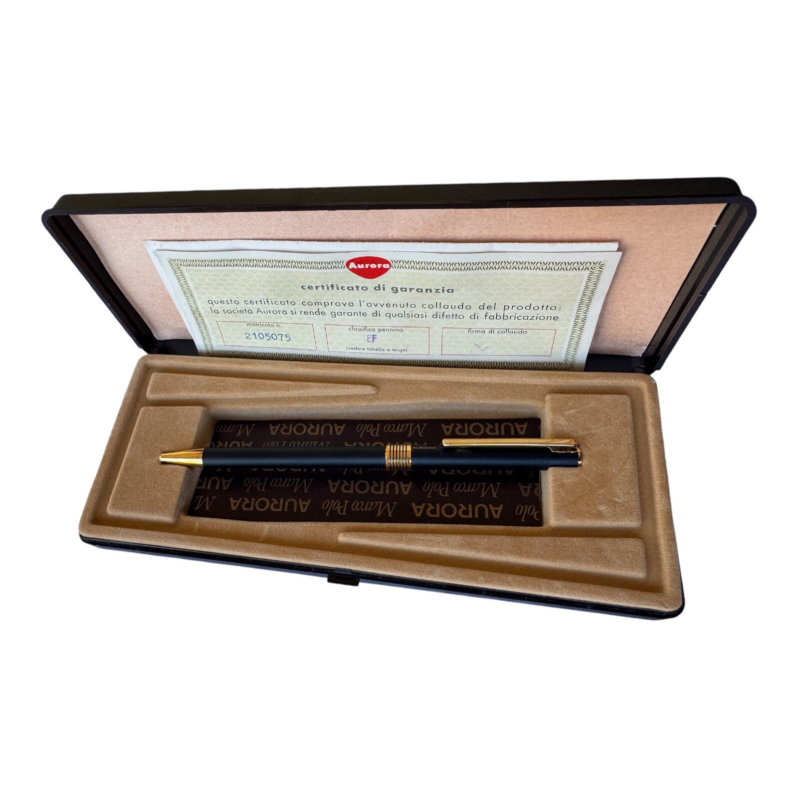 Aurora Marco Polo Black Matte Gold Trim Fountain Ballpoint Pen