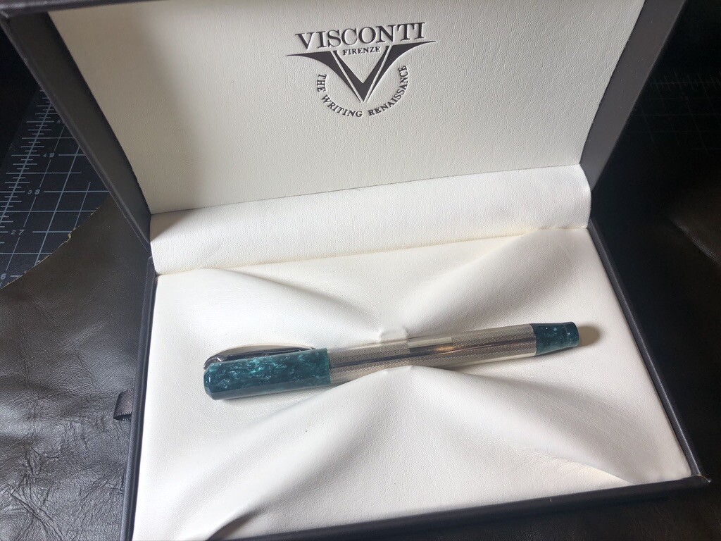 Visconti Rinascimento Star Dust Celluloid Cobalt Fountain Pen 14K M Nib - Image 2