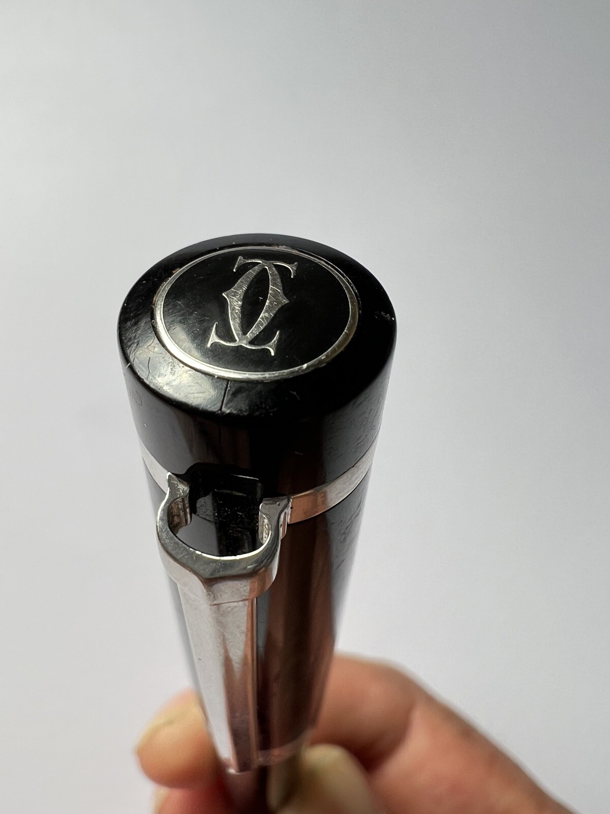 Cartier Twist Type Authentic Ballpoint Pen Black Resin and Silver - Image 10