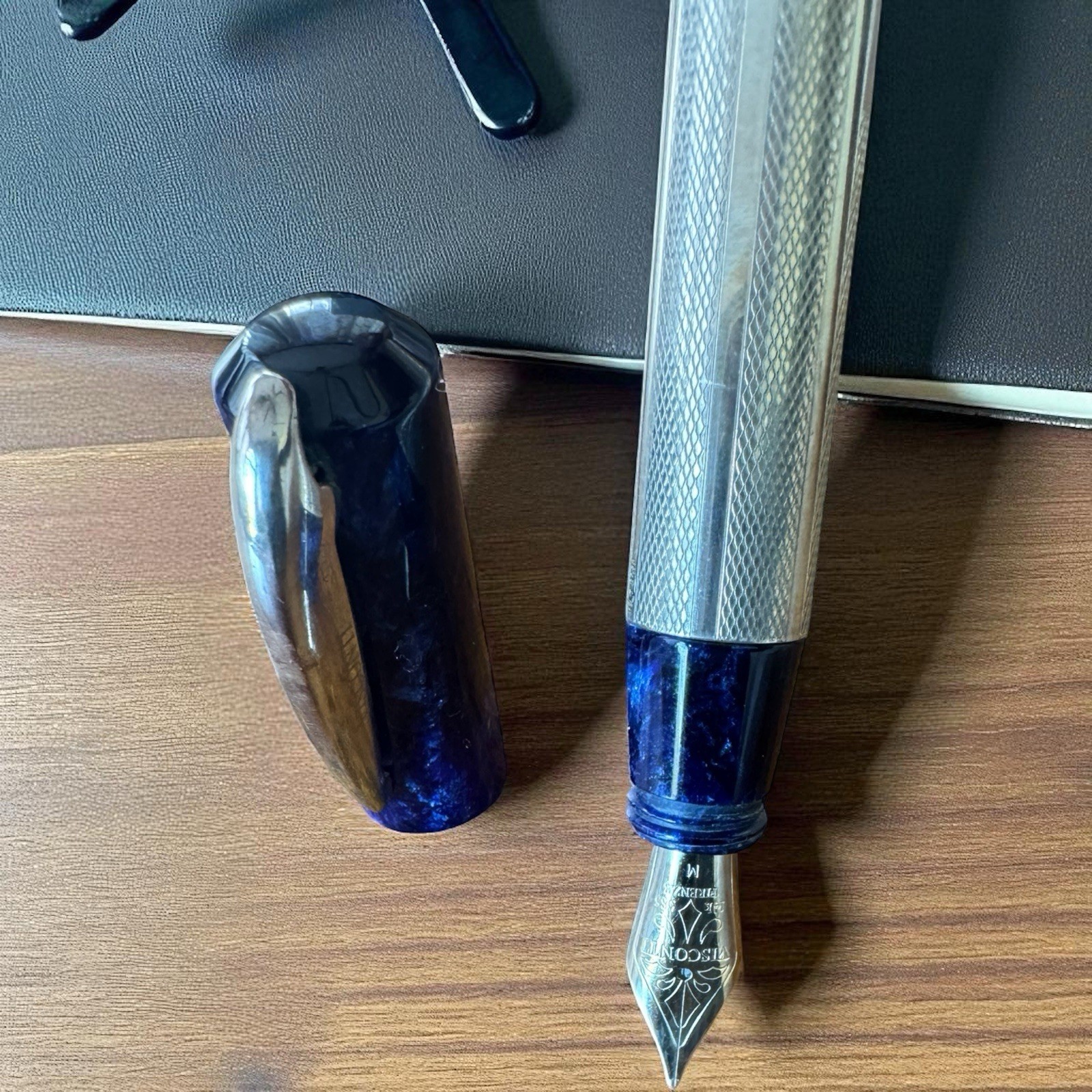 Visconti Rinascimento Star Dust Celluloid Cobalt Fountain Pen 14K M Nib - Image 8