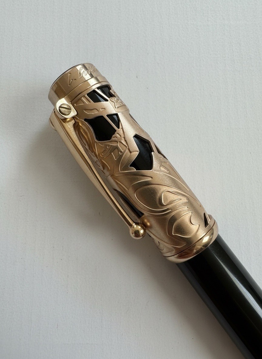 Vintage Bossert and Erhard Basketweave Amber Ice Fountain Pen 18K Gold M Nib - Image 4