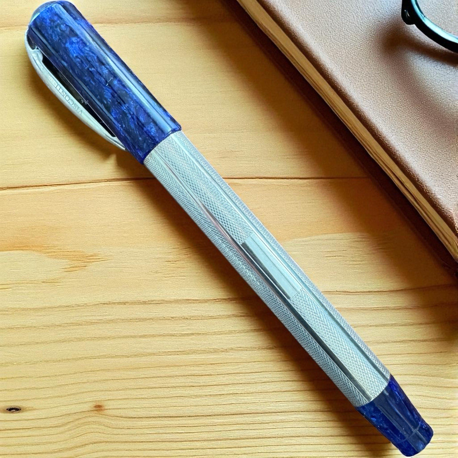 Visconti Rinascimento Star Dust Celluloid Cobalt Fountain Pen 14K M Nib - Image 6