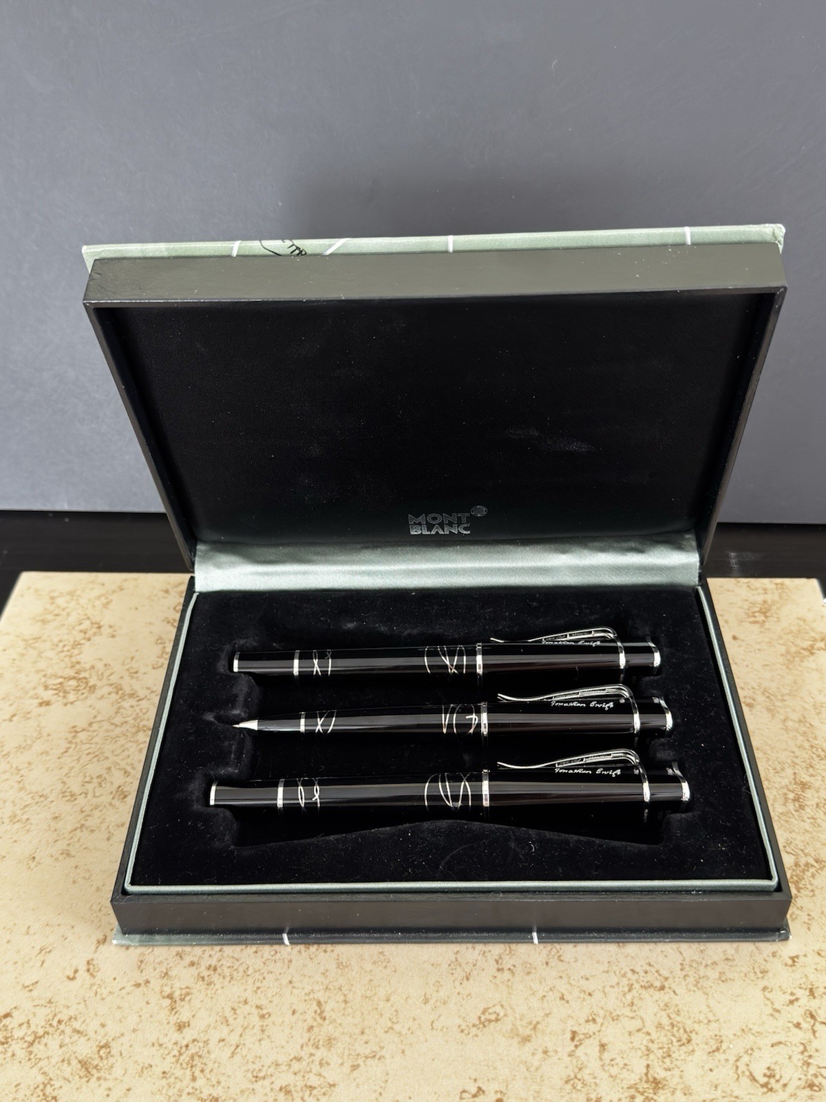 Montblanc Jonathan Swift Writers Edition 3-Pen Set RB Pencil FP 18K Nib - Image 2